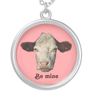 Bossy the Cow Valentine Round Pendant Necklace