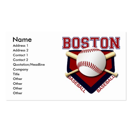 BOSTON BASEBALL BUSINESS CARDS (front side)