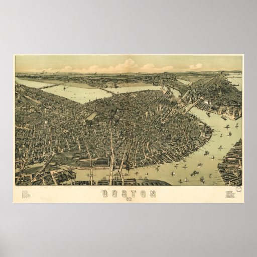 Boston birdseye map  - 1899 (Walker) BigMapBlog Print