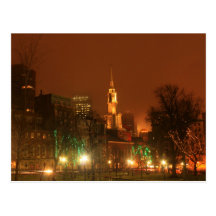 Boston Common Park Street Church Holiday Night Post Card