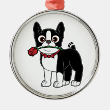 Boston Gentleman with Rose Christmas Ornaments