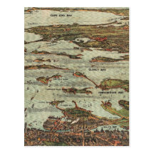 Boston Harbor Birdseye-view map Postcard