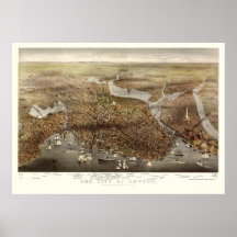 Boston, MA Panoramic Map - 1873 Poster
