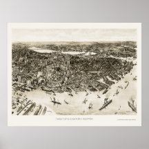 Boston, MA Panoramic Map - 1905 Print