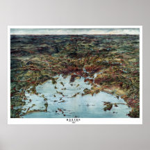 Boston MA Panoramic Map DIGITALLY REMASTERED Posters