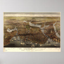 Boston Massachusetts 1873 Antique Panoramic Map Posters