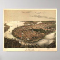 Boston Massachusetts 1877 Antique Panoramic Map Poster