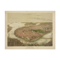 Boston Massachusetts in 1877 North Birds Eye View Post Card