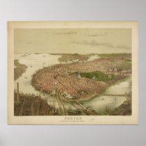 Boston Massachusetts in 1877 North Birds Eye View Poster