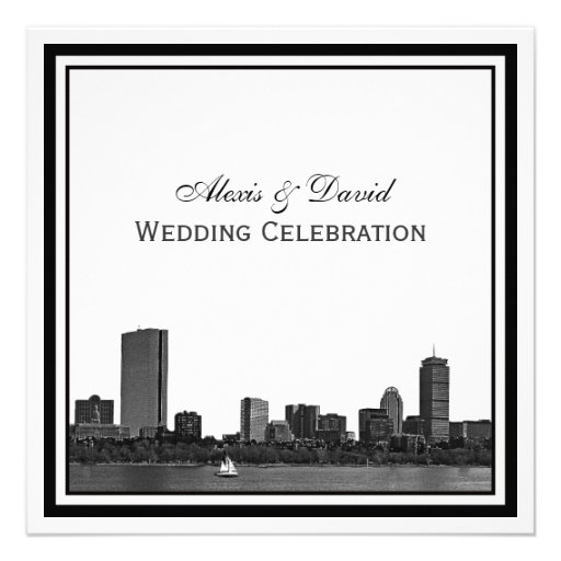 Boston Skyline Etched Framed L Wedding Invitations