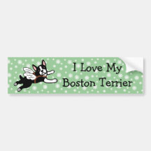Boston Terrier Angel Cartoon Snowflakes Bumper Stickers