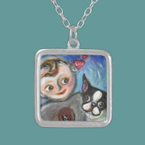Boston Terrier baby love hearts necklaces