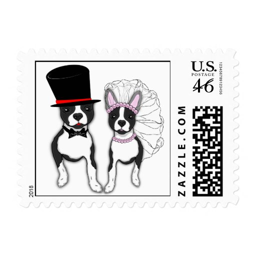 Boston Terrier Bride And Groom Couple Postage