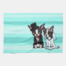 Boston Terrier Bride and Groom Kitchen Towel