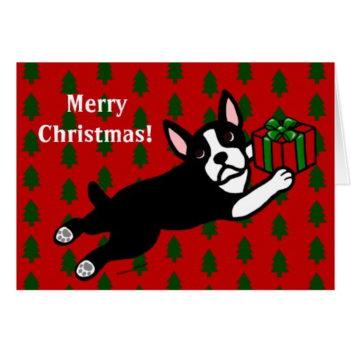 Boston Terrier Cartoon Christmas Cards Zazzle