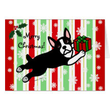 Boston Terrier Christmas 2 Cartoon Snowflakes Cards