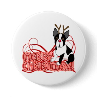 Boston Terrier Christmas Pinback Buttons