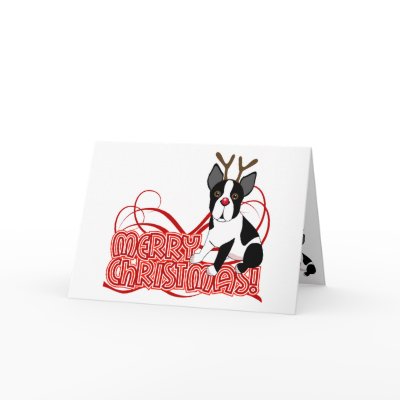 Boston Terrier Christmas Greeting Card by totallypainted