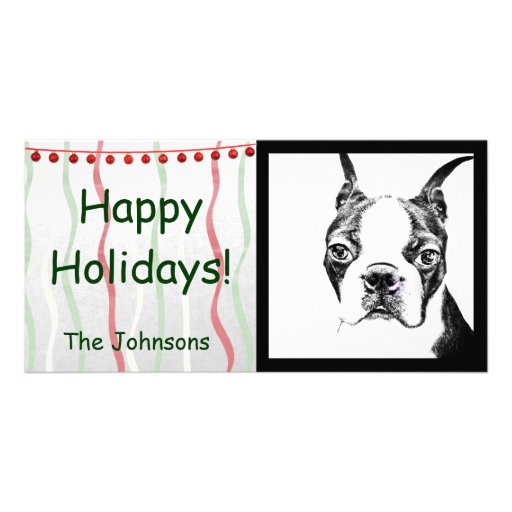 Boston Terrier Christmas Card template Personalized Photo Card