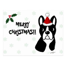 Boston Terrier Christmas Cartoon Snowflake Post Cards