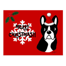 Boston Terrier Christmas Cartoon Snowflake Postcard
