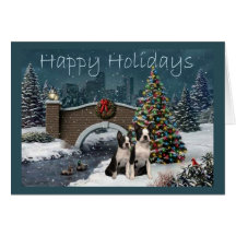 Boston Terrier Christmas Evening Greeting Card