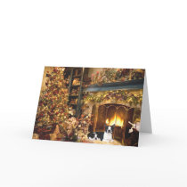 Boston Terrier Christmas Fireplace Card
