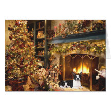 Boston Terrier Christmas Fireplace Card