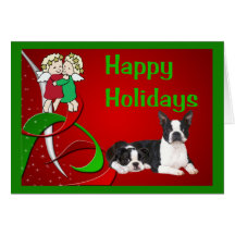 Boston Terrier Christmas Little Angels Card