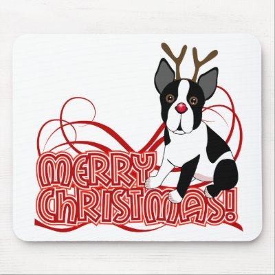 Boston Terrier Christmas mousepads