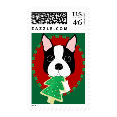 Boston Terrier Christmas Postage Stamps