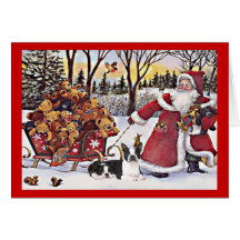 Boston Terrier Christmas Santa and Bears Greeting  Greeting Card