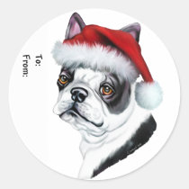 Boston Terrier Christmas Santa Gift Tags stickers