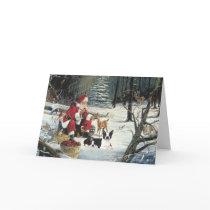 Boston Terrier Christmas Santa Woods Card