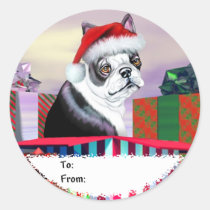 Boston Terrier Christmas Surprise Gift Tags stickers