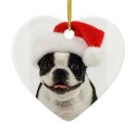 Boston Terrier Dog Santa Ornament