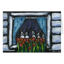 Boston Terrier family in the window cards