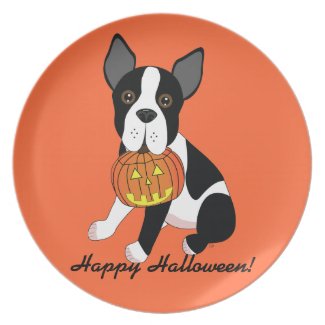 Boston Terrier Happy Halloween Plate