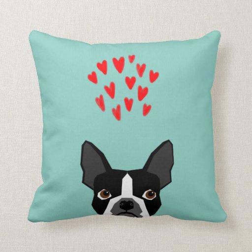 Boston Terrier - Hearts, Cute Funny Dog Cute Valen Throw Pillow Zazzle