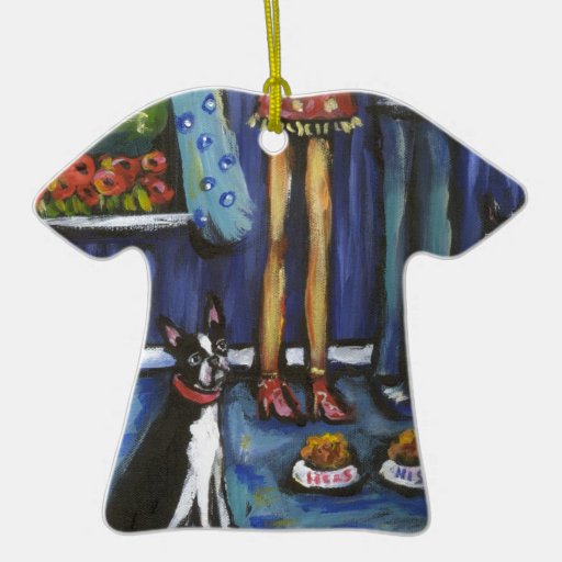 Boston Terrier His & Hers Christmas Tree Ornaments