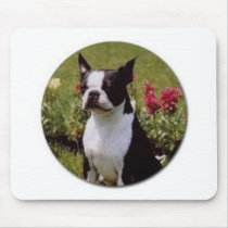 Boston Terrier in the Garden Mousepad by foothillsmkt Boston Terrier in the Garden Mousepad