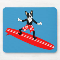 Boston Terrier Longboard Surfer Mousepad