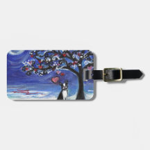 Boston Terrier love hearts smiling moon ocean Tags For Luggage