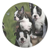 Boston Terrier Puppies Round Sticker