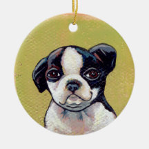 Boston Terrier puppy dog adorable cute art Christmas Ornament