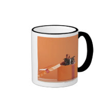 Boston terrier puppy in gift box coffee mug