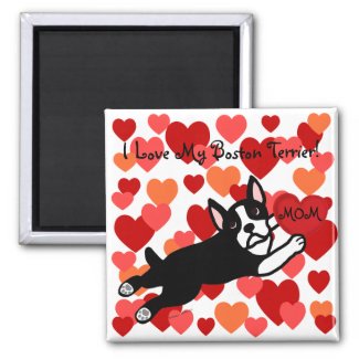 Boston Terrier & Red Heart Cartoon magnet