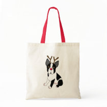 Boston Terrier Reindeer Tote Bags