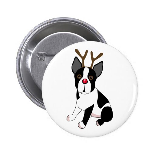 Boston Terrier Reindeer Button
