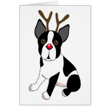 Boston Terrier Reindeer Card